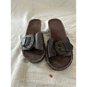 A2 Aerosoles Brown 2.75" Wedge Platform Sandal Size 7.5 Wide Leather Strap